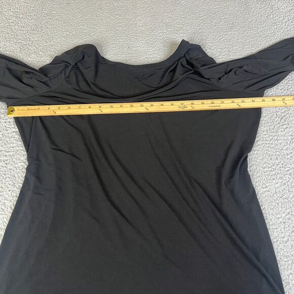 Susan Graver Weekend Blouse 1X  Black Knit 3/4 Sleeve V Neck Top Stretch - Picture 7 of 9